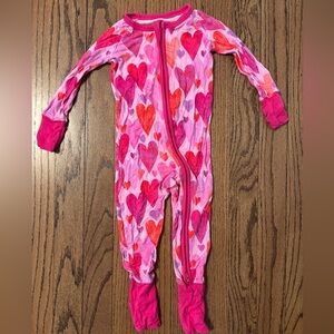 Little Sleepies Heart Valentines Zippy Pink Hearts 6-12 Month Bamboo Sleeper